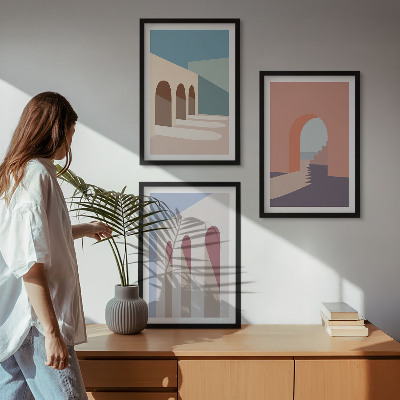 Conjunto de quadros para sala de estar Gráficos arquitetônicos em tons pastel