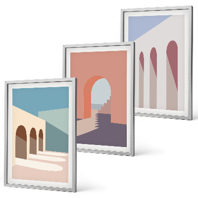 Conjunto de quadros para sala de estar Gráficos arquitetônicos em tons pastel
