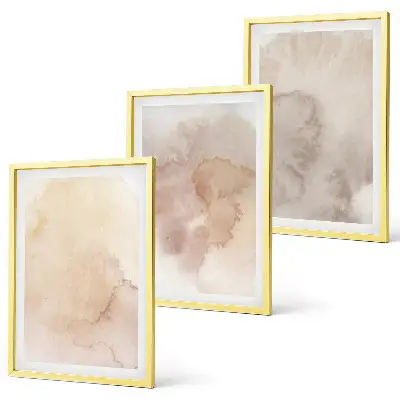 Conjunto de 3 quadros com moldura com texturas em tons pastel de aquarela quente