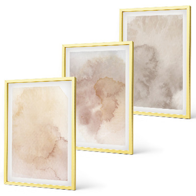 Conjunto de 3 quadros com moldura Texturas em tons pastel de aquarela quente