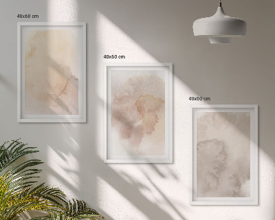 Conjunto de 3 quadros com moldura Texturas em tons pastel de aquarela quente