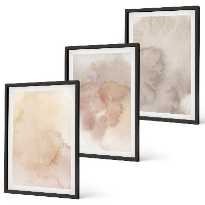 Conjunto de 3 quadros com moldura Texturas em tons pastel de aquarela quente