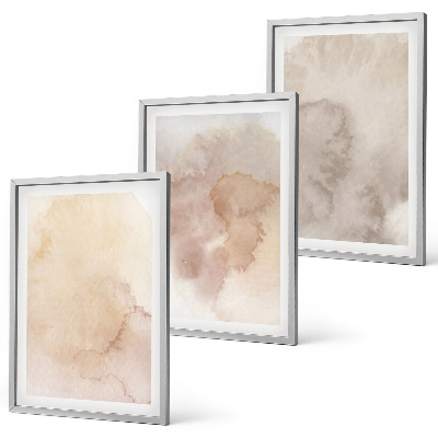 Conjunto de 3 quadros com moldura Texturas em tons pastel de aquarela quente