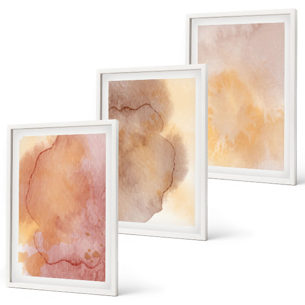 Conjunto de quadros para sala de estar Texturas coloridas em tons quentes de aquarela