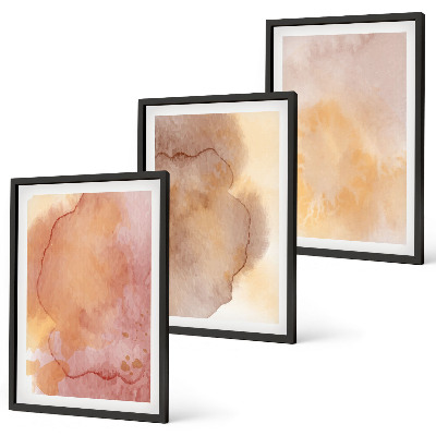 Conjunto de quadros para sala de estar Texturas coloridas em tons quentes de aquarela