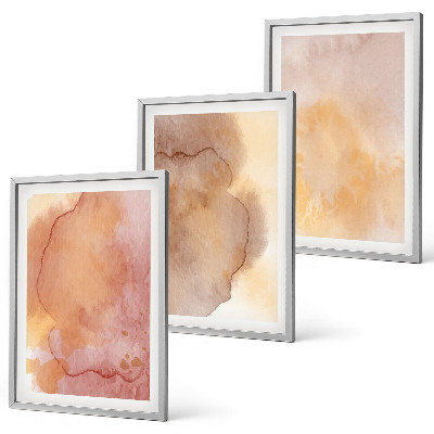 Conjunto de quadros para sala de estar Texturas coloridas em tons quentes de aquarela