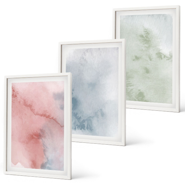 Conjunto de 3 quadros com moldura Estruturas em aquarela pastel
