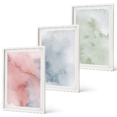 Conjunto de 3 quadros com moldura Estruturas em aquarela pastel
