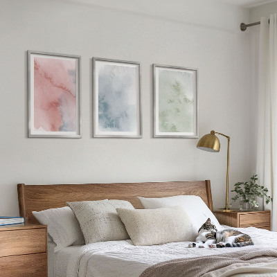 Conjunto de 3 quadros com moldura Estruturas em aquarela pastel