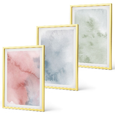 Conjunto de 3 quadros com moldura Estruturas em aquarela pastel