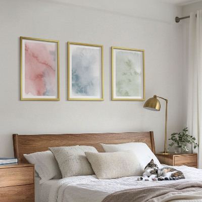 Conjunto de 3 quadros com moldura Estruturas em aquarela pastel