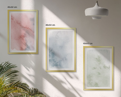 Conjunto de 3 quadros com moldura Estruturas em aquarela pastel