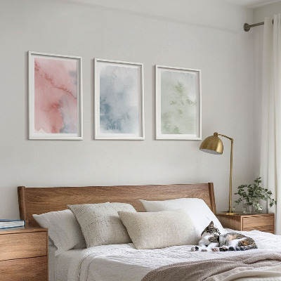 Conjunto de 3 quadros com moldura Estruturas em aquarela pastel