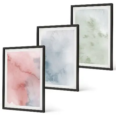 Conjunto de 3 quadros com moldura estampa de estruturas em aquarela pastel