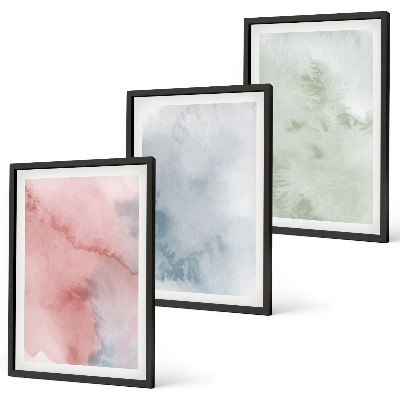 Conjunto de 3 quadros com moldura Estruturas em aquarela pastel