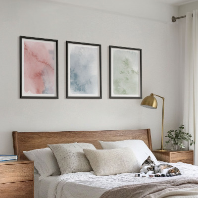 Conjunto de 3 quadros com moldura Estruturas em aquarela pastel