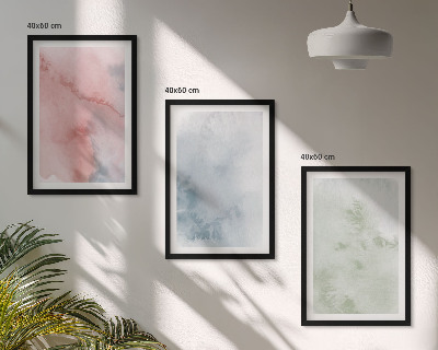 Conjunto de 3 quadros com moldura Estruturas em aquarela pastel