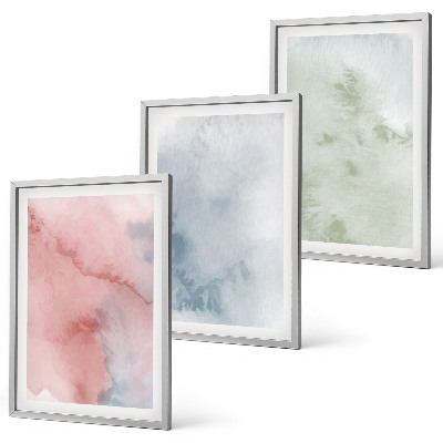 Conjunto de 3 quadros com moldura Estruturas em aquarela pastel