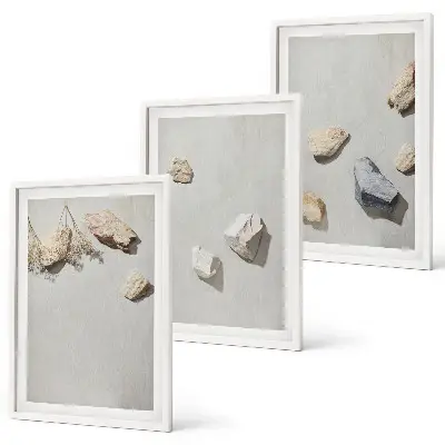 Conjunto de quadros para sala de estar com decoração de praia em estilo boho com pedras