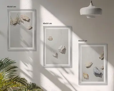 Conjunto de quadros para sala de estar com decoração de praia em estilo boho com pedras