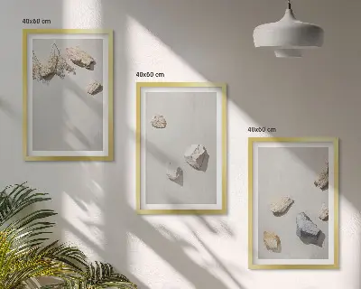 Conjunto de quadros para sala de estar com decoração de praia em estilo boho com pedras