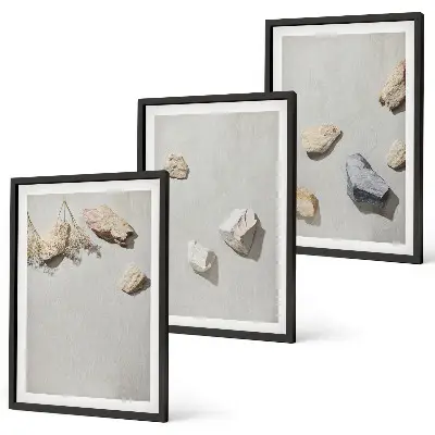 Conjunto de quadros para sala de estar com decoração de praia em estilo boho com pedras