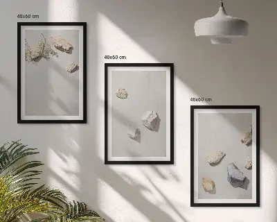 Conjunto de quadros para sala de estar com decoração de praia em estilo boho com pedras