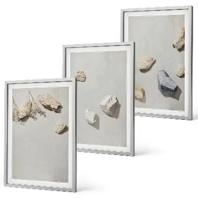Conjunto de quadros para sala de estar com decoração de praia em estilo boho com pedras