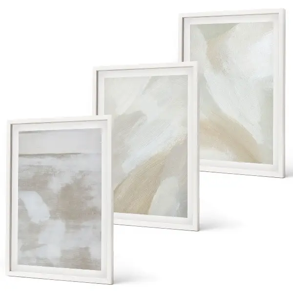 Conjunto de 3 quadros com moldura com estampas de pinceladas abstratas