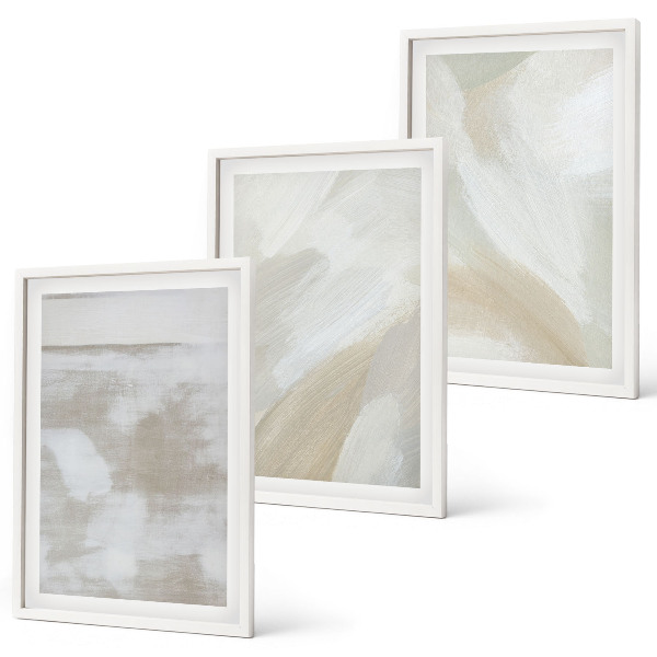 Conjunto de 3 quadros com moldura Pinceladas abstratas