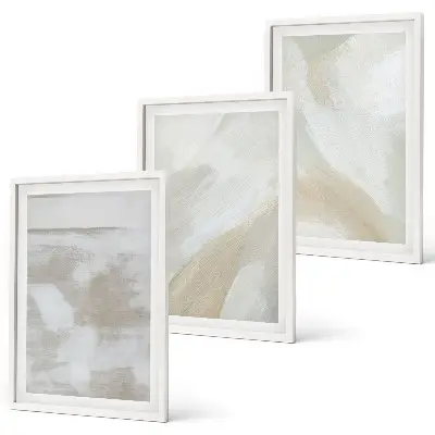 Conjunto de 3 quadros com moldura com estampas de pinceladas abstratas