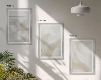 Conjunto de 3 quadros com moldura com estampas de pinceladas abstratas
