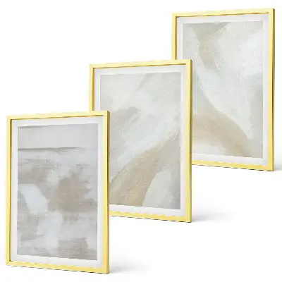 Conjunto de 3 quadros com moldura com estampas de pinceladas abstratas