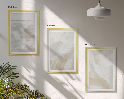 Conjunto de 3 quadros com moldura Pinceladas abstratas