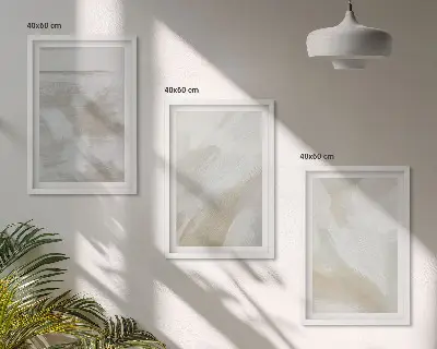 Conjunto de 3 quadros com moldura com estampas de pinceladas abstratas