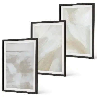 Conjunto de 3 quadros com moldura com estampas de pinceladas abstratas