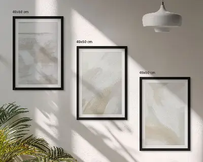 Conjunto de 3 quadros com moldura com estampas de pinceladas abstratas