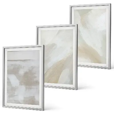 Conjunto de 3 quadros com moldura com estampas de pinceladas abstratas