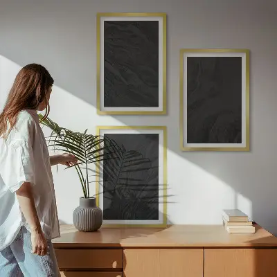 Conjunto de 3 quadros com moldura com estampas de texturas elegantes de mármore escuro