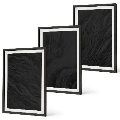 Conjunto de 3 quadros com moldura com estampas de texturas elegantes de mármore escuro