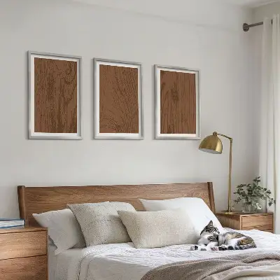 Composição de quadros moderna com textura de madeira minimalista
