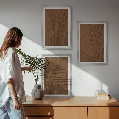 Composição de quadros moderna com textura de madeira minimalista