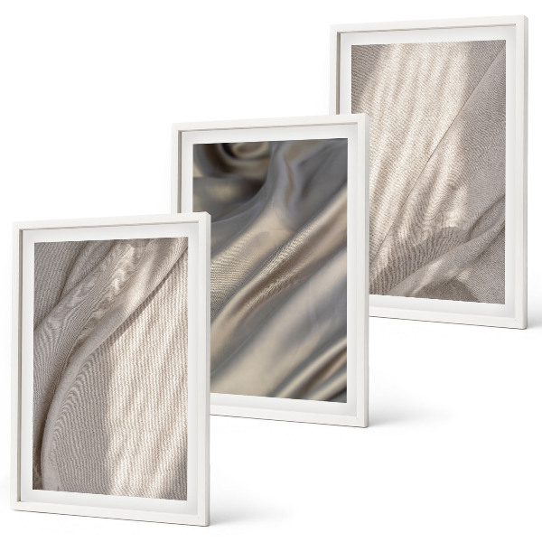 Conjunto de 3 quadros com moldura Tecidos boho naturais em close-up
