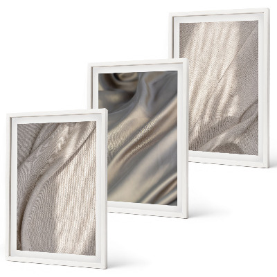 Conjunto de 3 quadros com moldura Tecidos boho naturais em close-up