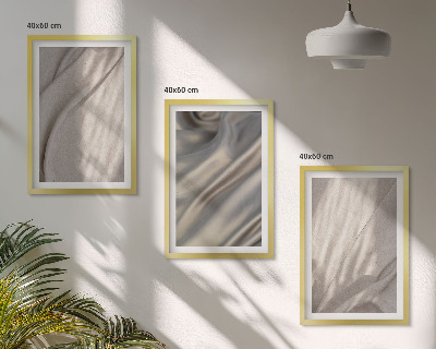 Conjunto de 3 quadros com moldura Tecidos boho naturais em close-up