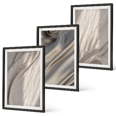 Conjunto de 3 quadros com moldura Tecidos boho naturais em close-up