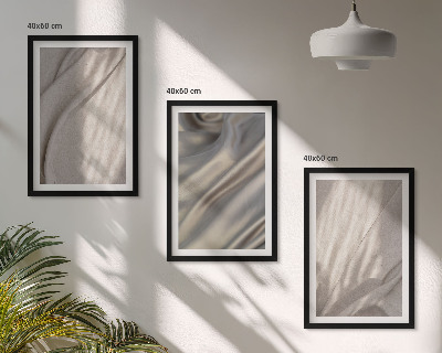 Conjunto de 3 quadros com moldura Tecidos boho naturais em close-up