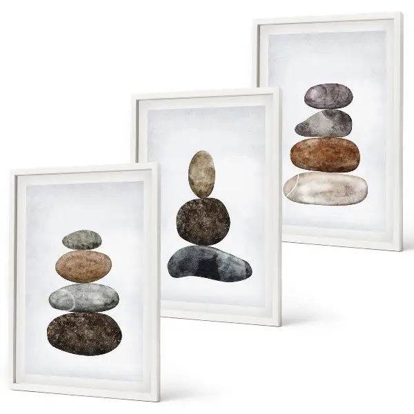 Conjunto de quadros para sala de estar com estética minimalista boho de pedras