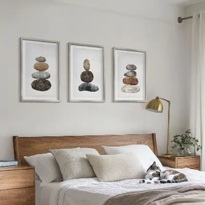 Conjunto de quadros para sala de estar com estética minimalista boho de pedras