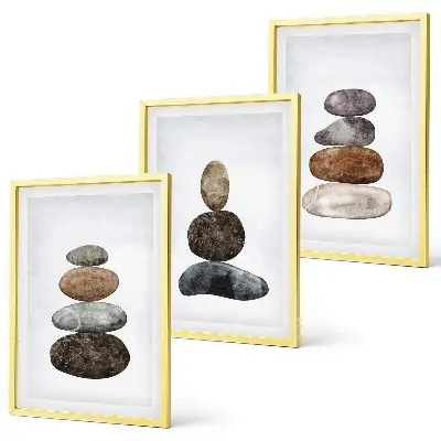 Conjunto de quadros para sala de estar com estética minimalista boho de pedras